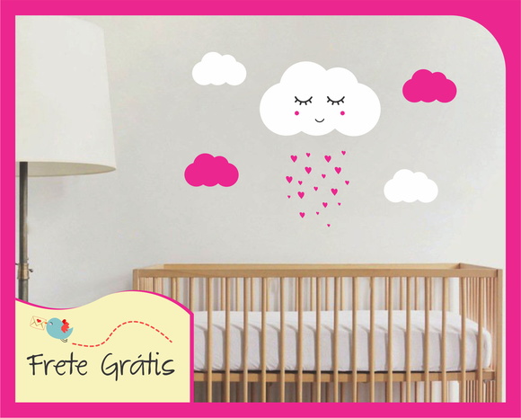 Adesivo Nuvem com Carinha - Branco e Pink - foto 1