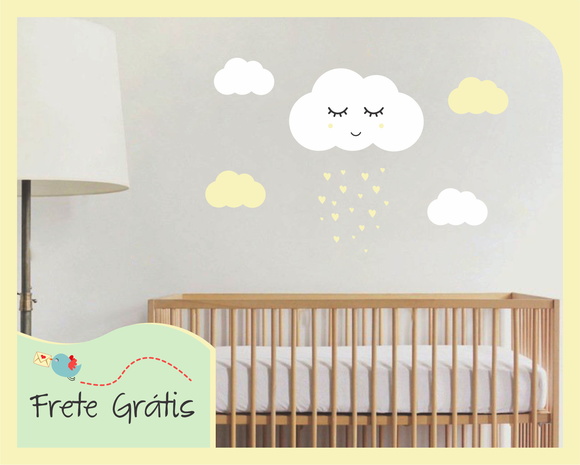 Adesivo Nuvem com Carinha - Branco e Bege - foto 1