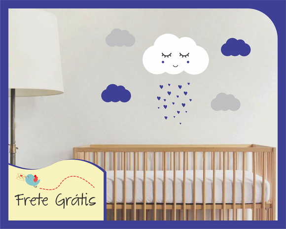 Adesivo Nuvem com Carinha - Cinza e Azul Marinho - foto 1