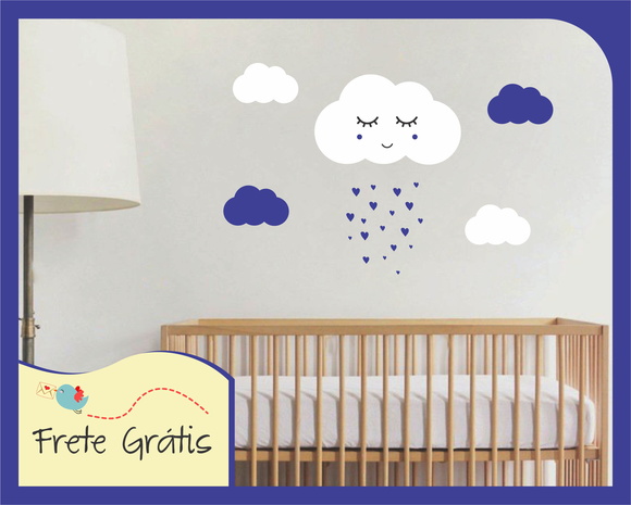 Adesivo Nuvem com Carinha - Branco e Azul Marinho - foto 1