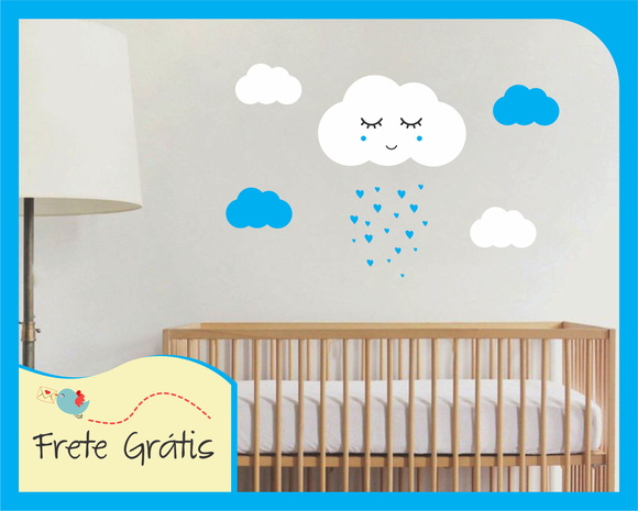Adesivo Nuvem com Carinha - Branco e Azul Céu - foto 1