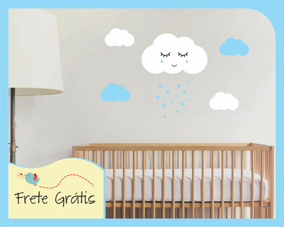 Adesivo Nuvem com Carinha - Branco e Azul Bebê - foto 1