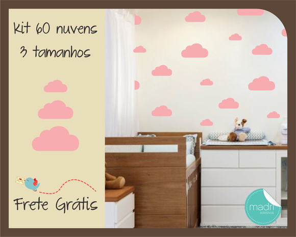 Adesivo de Nuvens - 3 Tamanhos - 60 Unidades - Rosa - foto 1