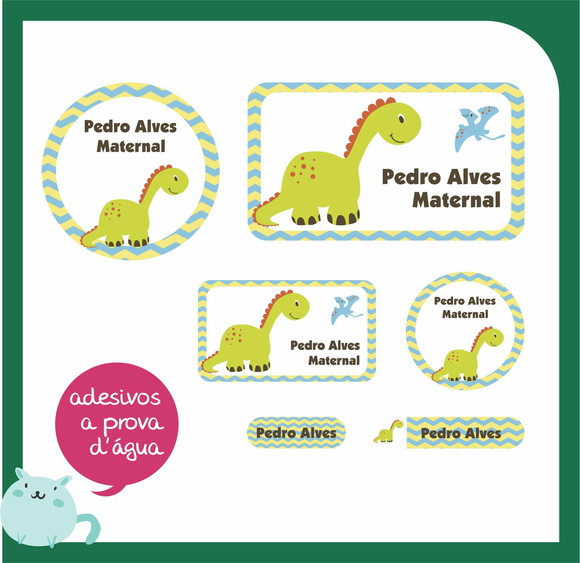 Etiquetas Escolares Dino Baby - 100 Unidades - Prova D'água