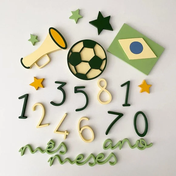 Kit Mesversário Tema Copa do Mundo Brasil - Completo - mdf - foto 1