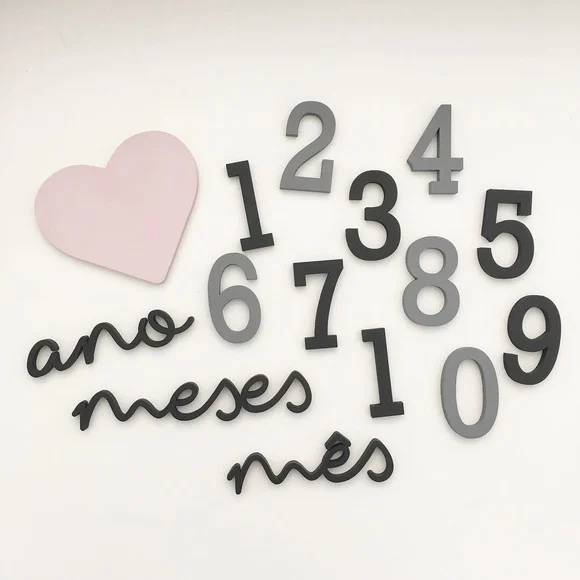 Kit Mesversário produzido em Madeira MDF - Modelo Coração - Cenário Fotos Bebê