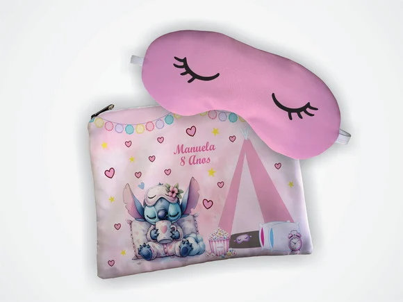Lembrancinha Kit Necessaire + Mascara Festa do Pijama Stitch