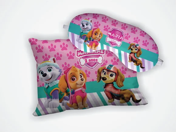 Kit Mini Almofada 18x28cm +mascara de Dormir Patrulha Canina