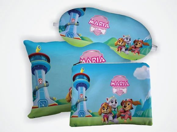 Kit Mini Almofada 18x28 +mascara +nécessaire Patrulha Canina