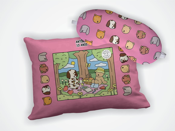 Kit Mini Almofada 18x28cm + Mascara de Dormir Bobbie Goods