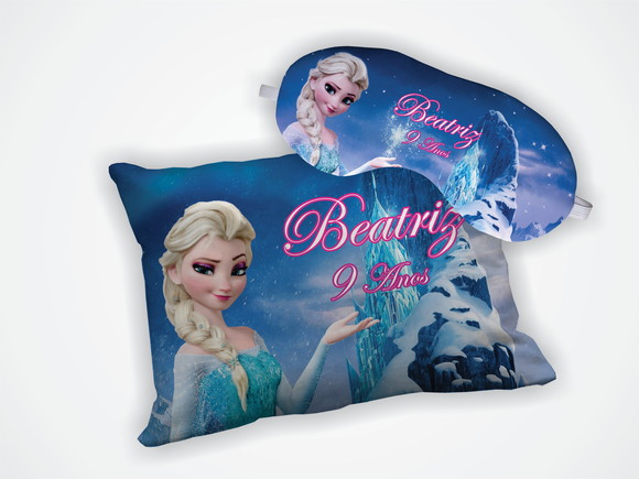 Kit Mini Almofada 18x28cm + Mascara de Dormir Frozen - foto 1