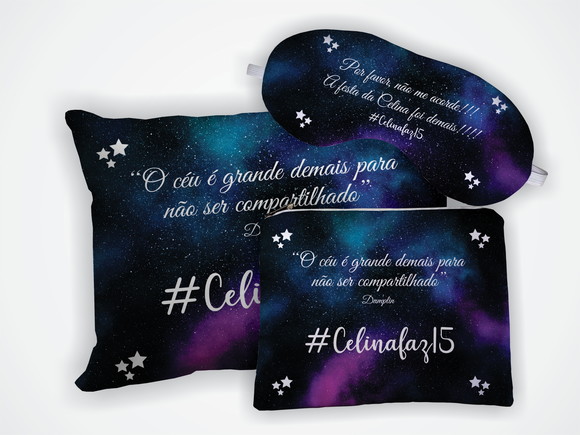Kit Almofada 18x28 + Mascara + Nécessaire Galáxia 15 Anos