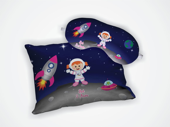 Kit Almofada 18x28cm + Mascara de Dormir Astronauta - foto 1