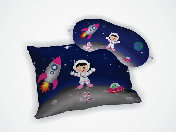 Kit Almofada 18x28cm + Mascara de Dormir Astronauta - foto 1