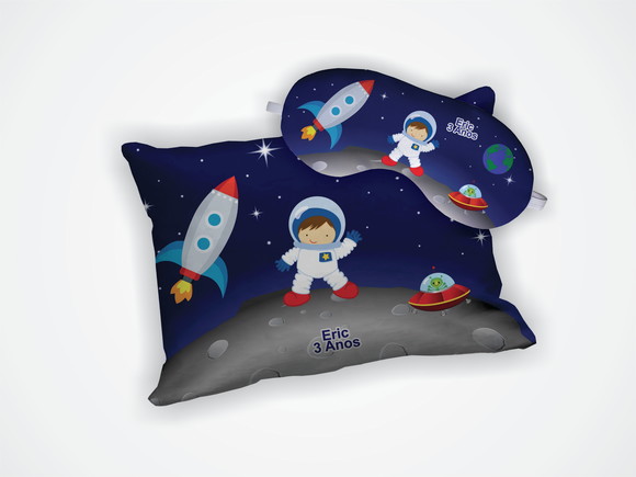 Kit Almofada 18x28cm + Mascara de Dormir Astronauta - foto 1