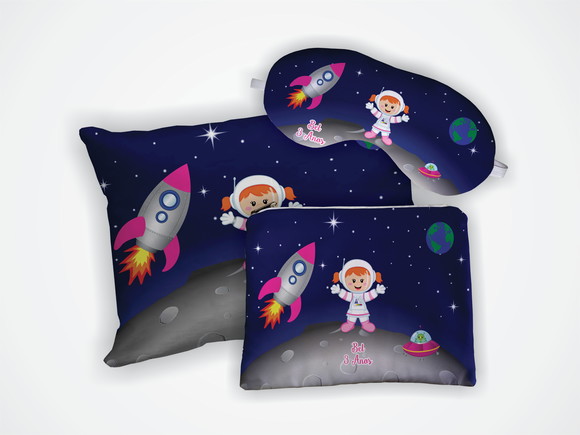 Kit Almofada 19x29 + Mascara + Nécessaire Astronauta