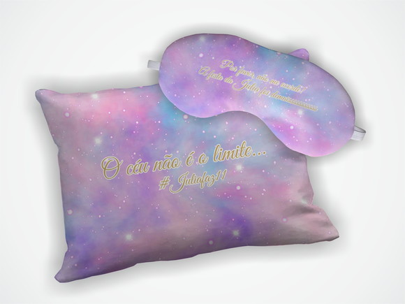 Lembrança Kit Almofada 18x28cm+mascara Dormir Galáxia Rosa