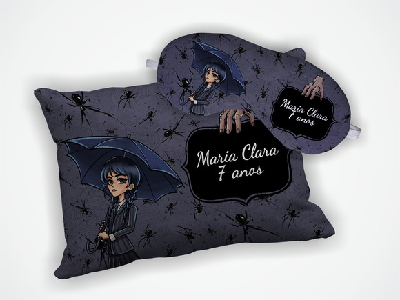 Kit Almofada 18x28cm + Mascara de Dormir Wandinha