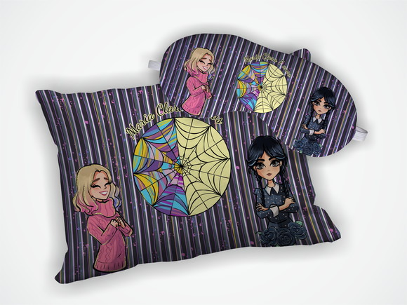 Kit Almofada 18x28cm + Mascara de Dormir Wandinha