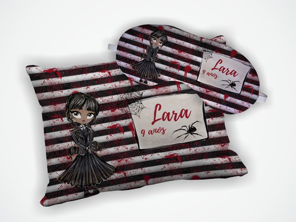 Kit Almofada 18x28cm+ Mascara de Dormir Wandinha