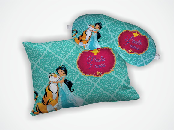 Kit Almofada 18x28cm + Mascara de Dormir Princesa Jasmine