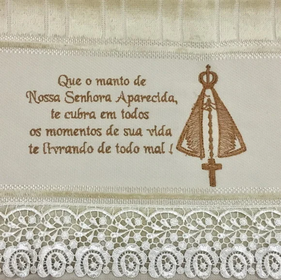 Toalha Bordada Nossa Senhora Aparecida Oração com Renda