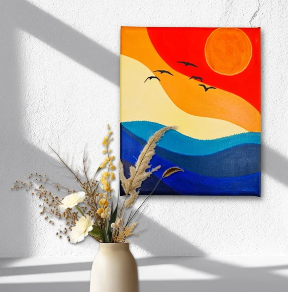 Mini Quadro Decorativo Estilizado Pintado a Mão 30x25cm - foto 1