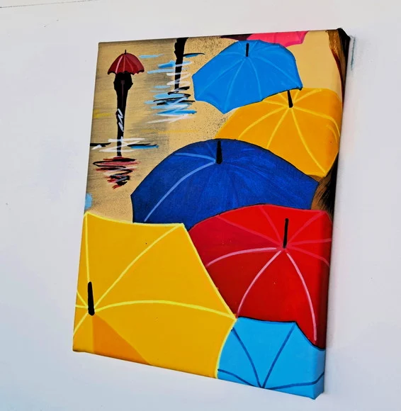 Mini Quadro de Guarda Chuva Decorativo Pintado a Mão 30x25cm - foto 1