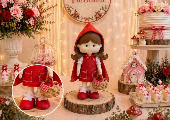 Chapeuzinho Vermelho em Feltro 40cm - Bonecos Personalizados