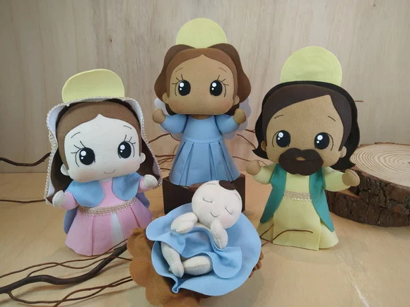 Kit - Presépio Natalino Sagrada Família com Anjo* Chat Chama