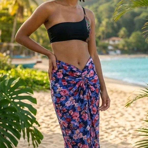 Saia Praia Autoral Hibisco | Liganete Floral | Nó Costurado - foto 1