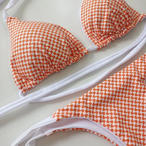 Biquini Cortininha Dupla Face Textura Orange m