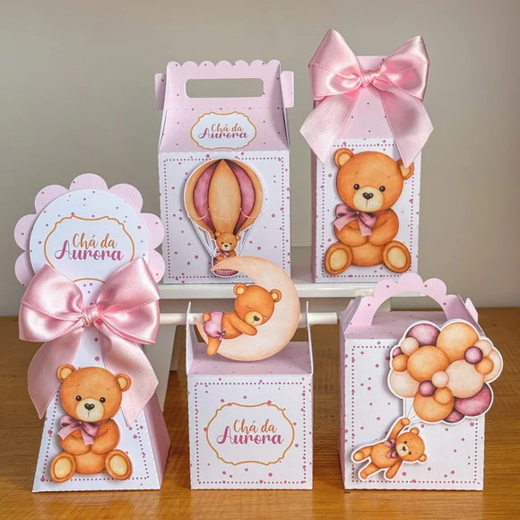 Kit Personalizados Chá de Bebê Lembrancinha Ursa 25 Peças