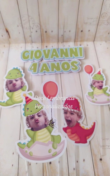 Topper de Bolo Dinobaby Dinossauro com Foto