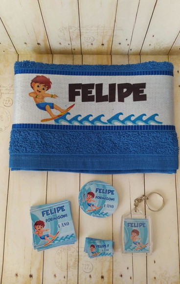 Kit Escolar Etiquetas e Toalhinha Surf Mar Praia - foto 1
