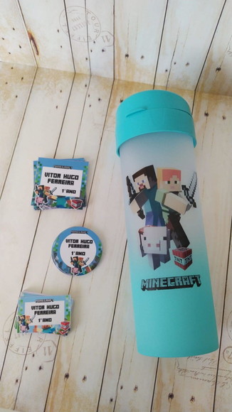 Kit Escolar Etiqueta + Garrafinha Minecraft Personalizada - foto 1