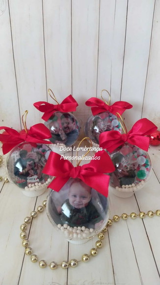 Esfera Bolinha de Natal com Foto Bebê Família Lembrancinha