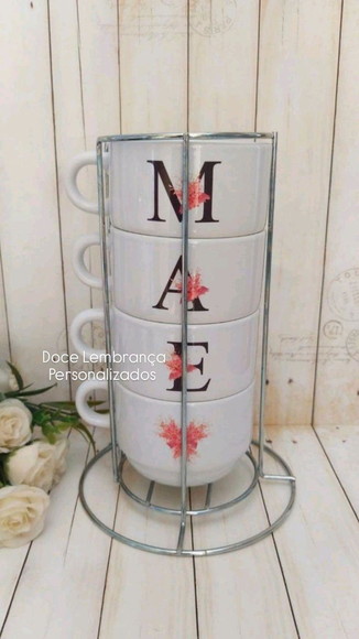 Torre Xícaras com Nome Mãe (dia das Mães) Personalizado