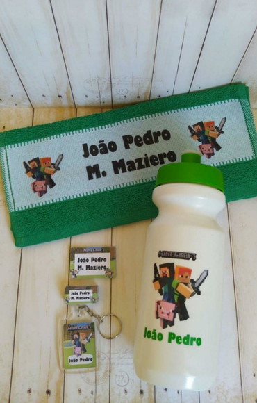 Kit Escolar Etiquetas, Chaveiro, Toalhinha, Garrafinha Minec - foto 1